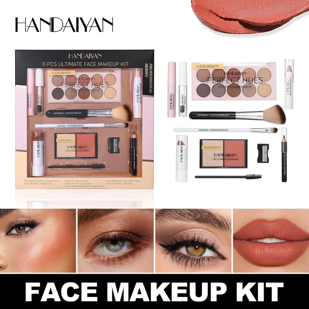 Professional 11 Pcs Makeup Kit Waterproof Eyeshadow Contour Blusher Set Highly Pigmented Smudge Proof Face Cosmetics Collection