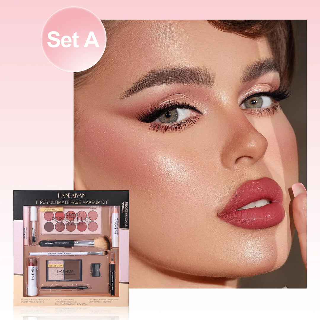 Professional 11 Pcs Makeup Kit Waterproof Eyeshadow Contour Blusher Set Highly Pigmented Smudge Proof Face Cosmetics Collection