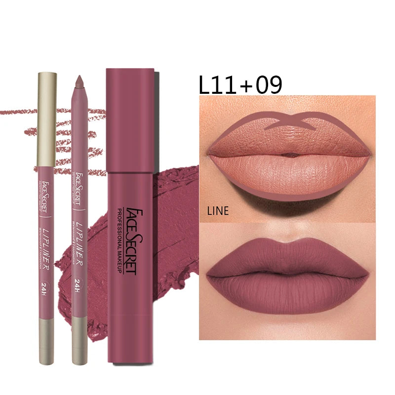 Matte Lipliner&Lipstick Set,Waterproof, Long Lasting Lip Makeup, Soft Matte Color Rendering,Women's Makeup Cosmetics