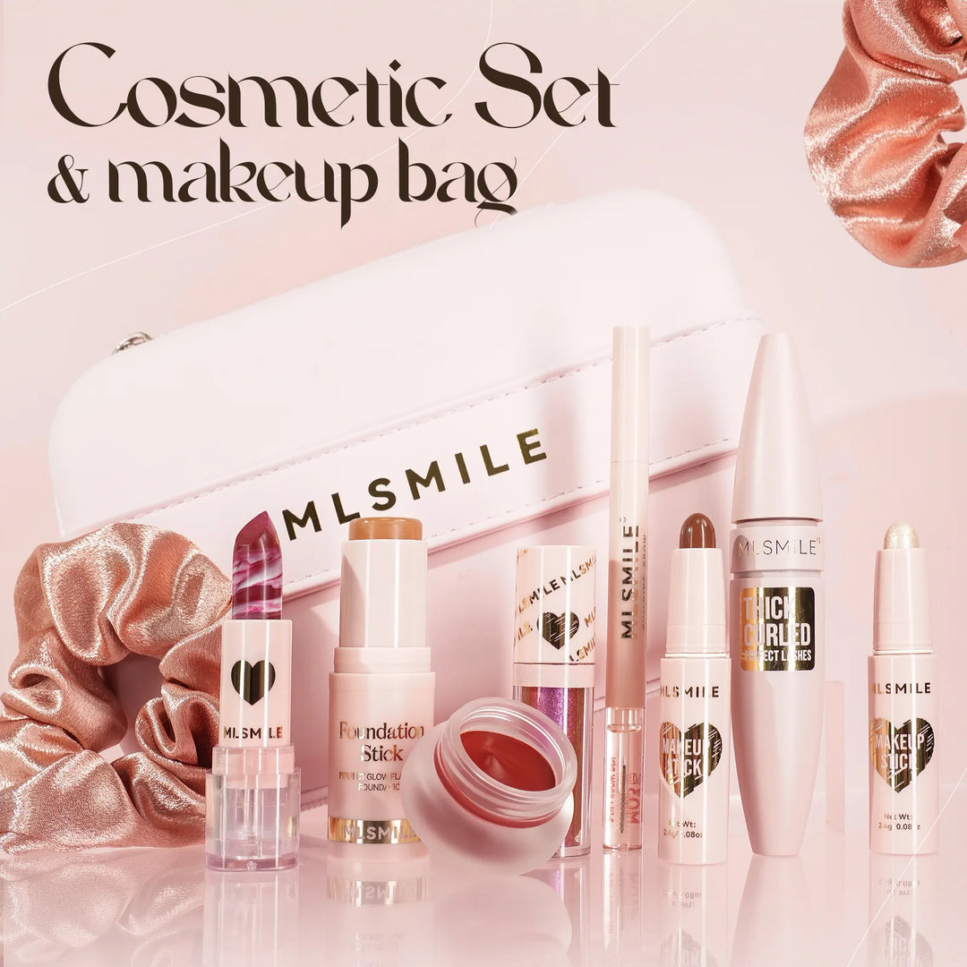 Makeup Kit With Organize Case Lipstick Contour Highlight Liquid Eyeshadow Lip Mud Eyebrow Pencil Mascara Women Cosmetics Set