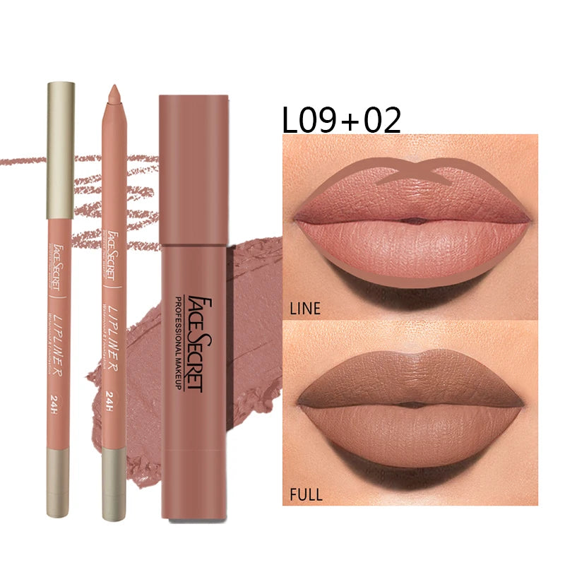 Matte Lipliner&Lipstick Set,Waterproof, Long Lasting Lip Makeup, Soft Matte Color Rendering,Women's Makeup Cosmetics