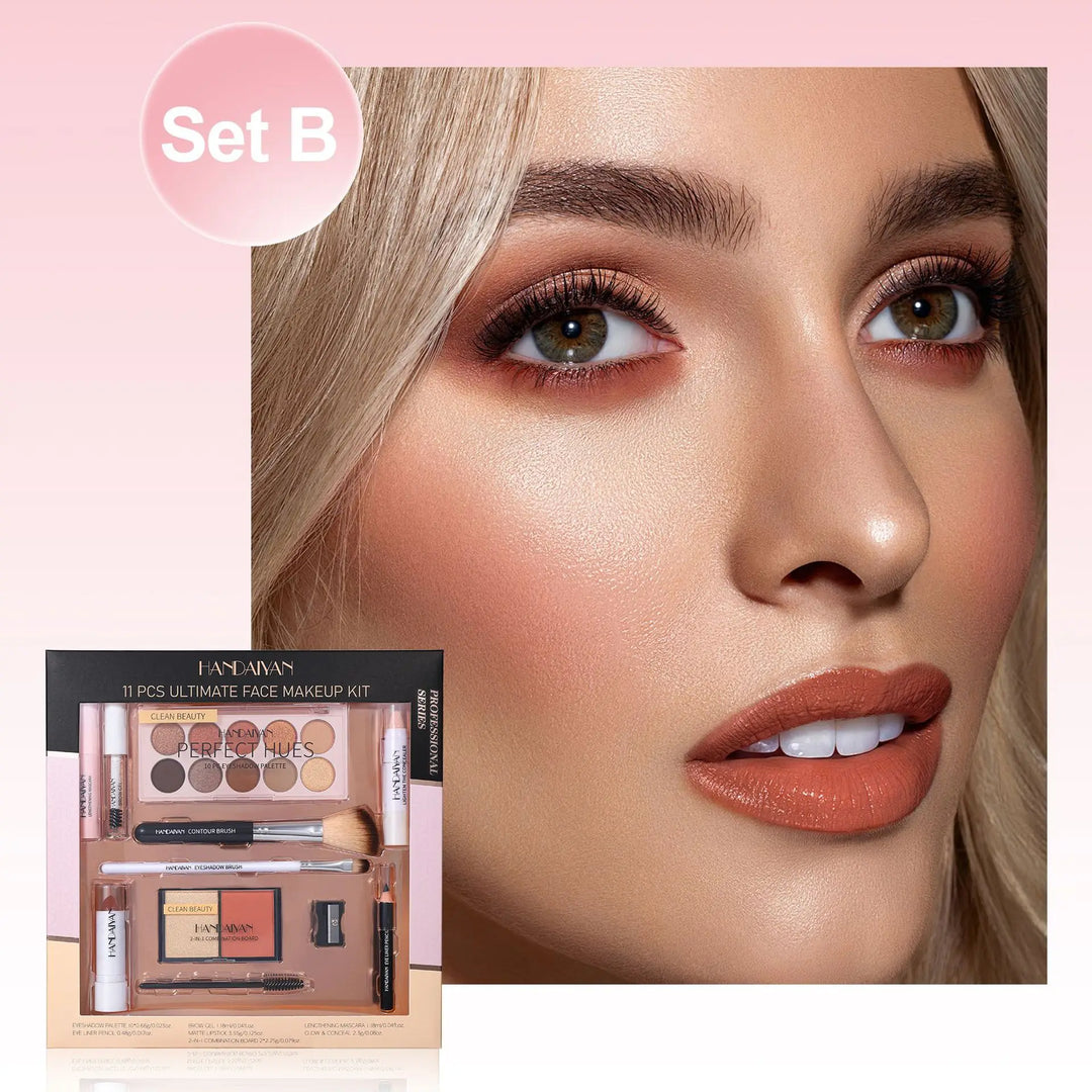 Professional 11 Pcs Makeup Kit Waterproof Eyeshadow Contour Blusher Set Highly Pigmented Smudge Proof Face Cosmetics Collection