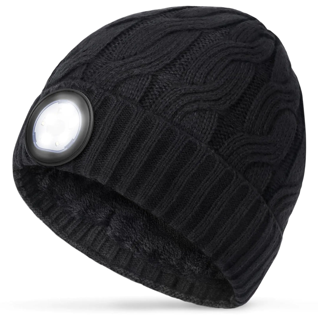 HIGHEVER Beanie Hat with Light Stocking Stuffers for Men Christmas Birthday Gifts for Men Women LED Headlamp Hats Black