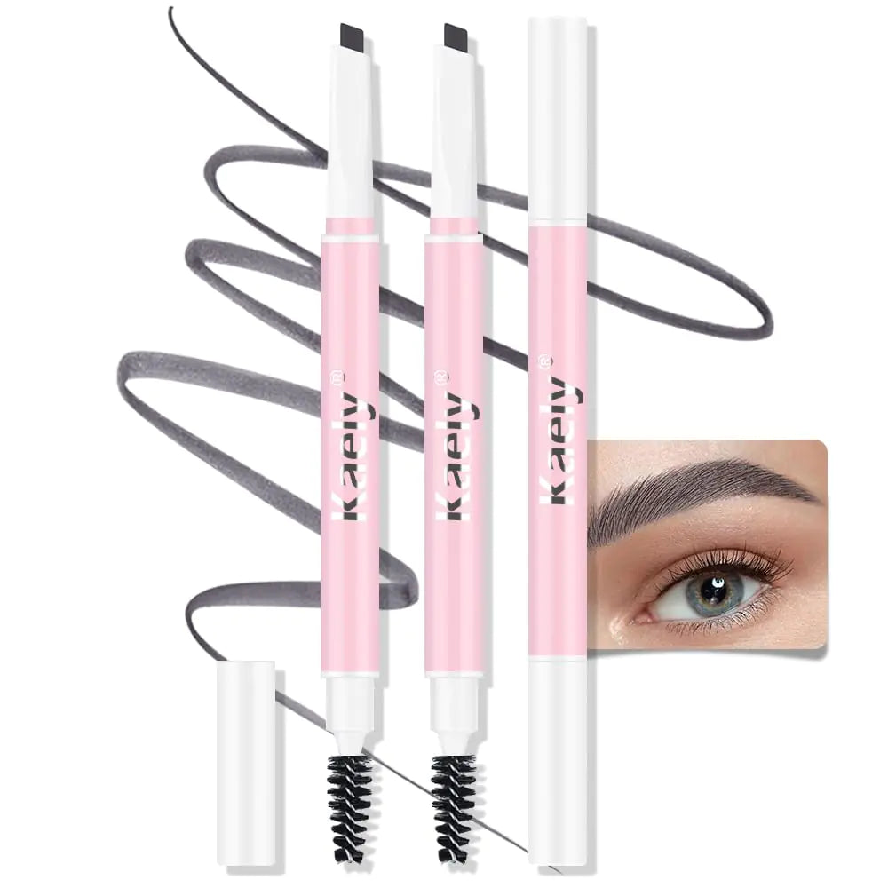 Kaely 3Pcs Waterproof Eyebrow Pencil Longwearing Eye Brow Pencils for Women Makeup Mechanical Eyebrow Pen with Spoolie Brush lapiz de cejas a prueba de agua 02 Dark Gray