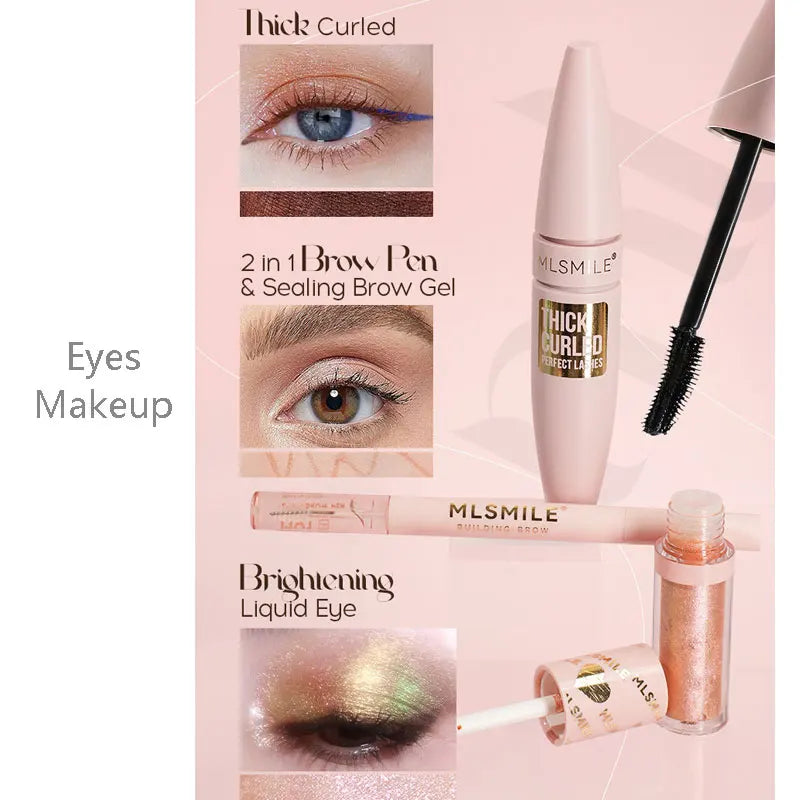 Makeup Kit With Organize Case Lipstick Contour Highlight Liquid Eyeshadow Lip Mud Eyebrow Pencil Mascara Women Cosmetics Set