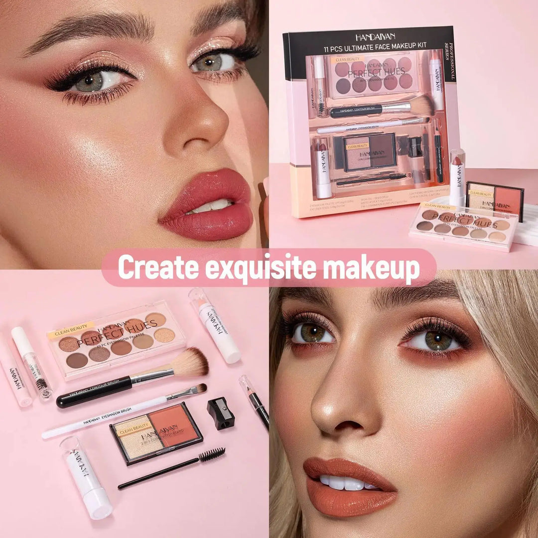 Professional 11 Pcs Makeup Kit Waterproof Eyeshadow Contour Blusher Set Highly Pigmented Smudge Proof Face Cosmetics Collection