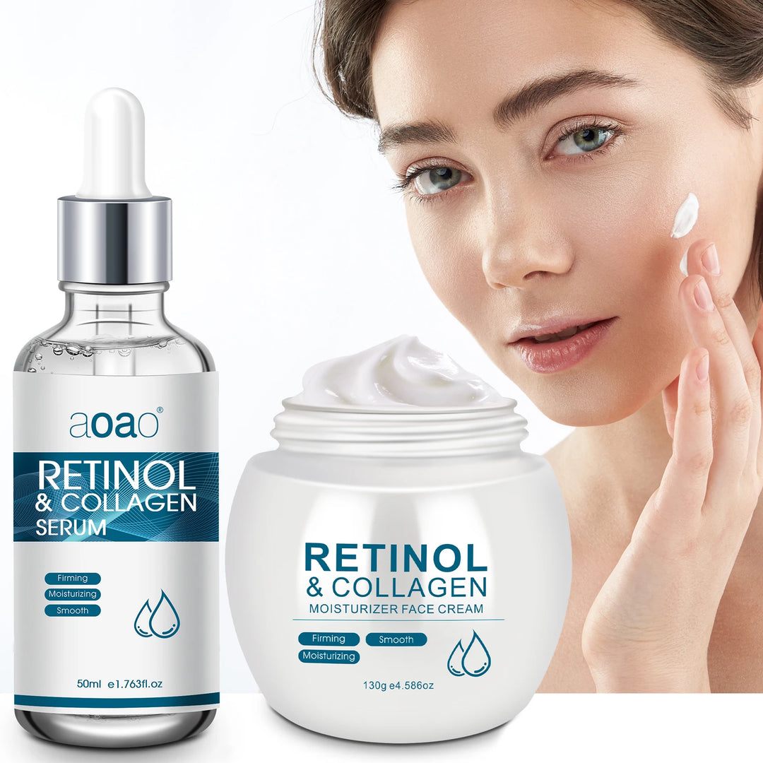 Retinol Cream + Hydrating Serum Collagen Skincare Set – Deep Nourishing & Moisturizing for Skin.