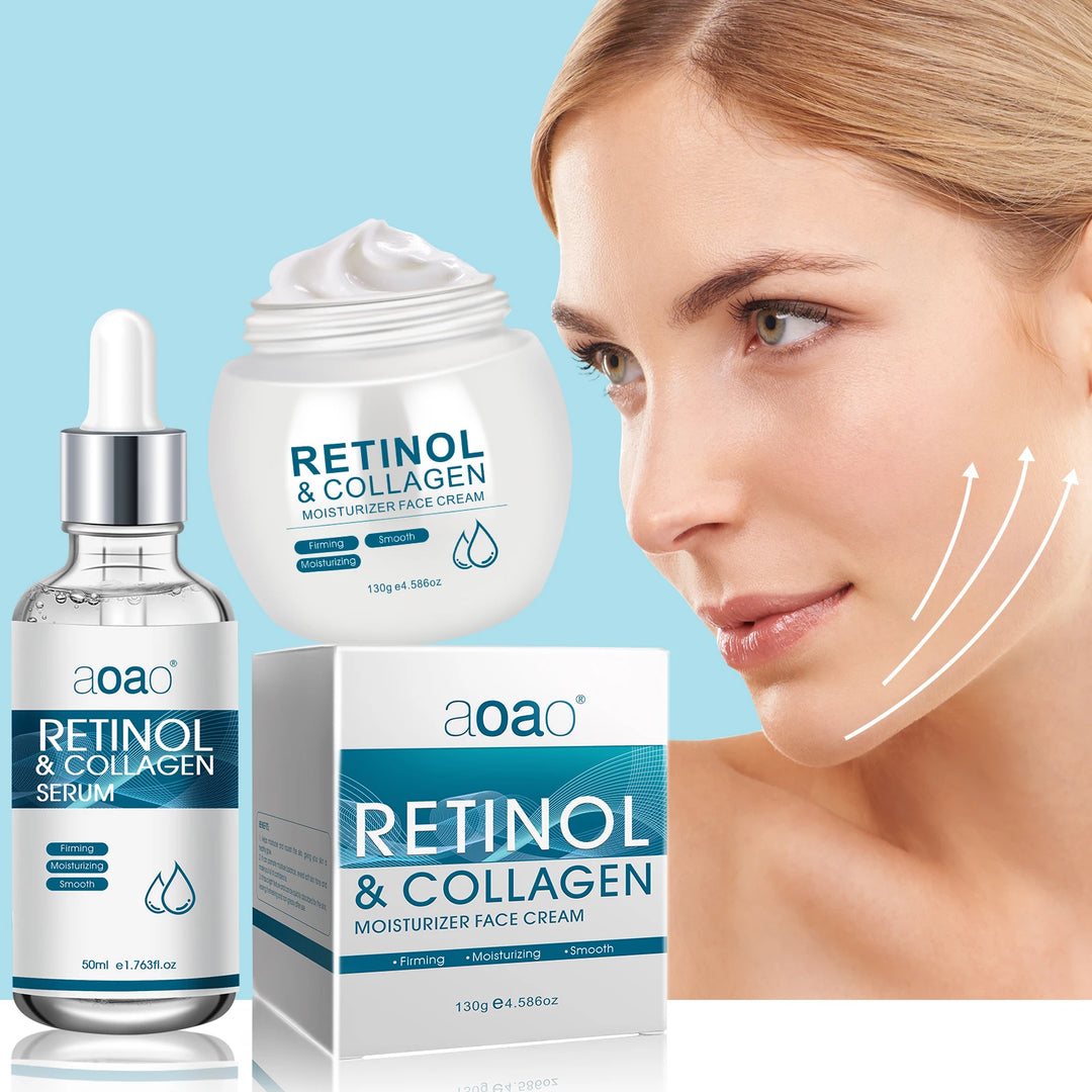 Retinol Cream + Hydrating Serum Collagen Skincare Set – Deep Nourishing & Moisturizing for Skin.
