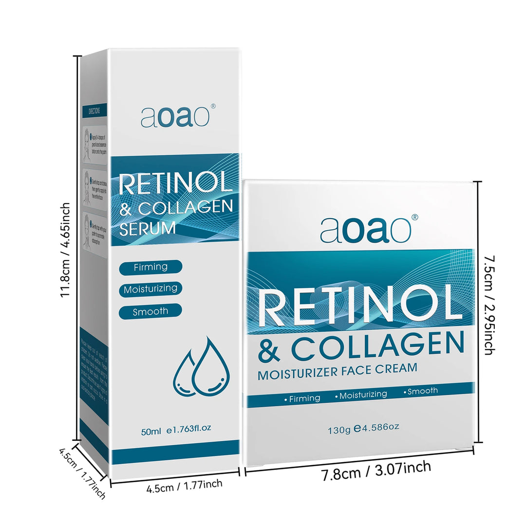 Retinol Cream + Hydrating Serum Collagen Skincare Set – Deep Nourishing & Moisturizing for Skin.