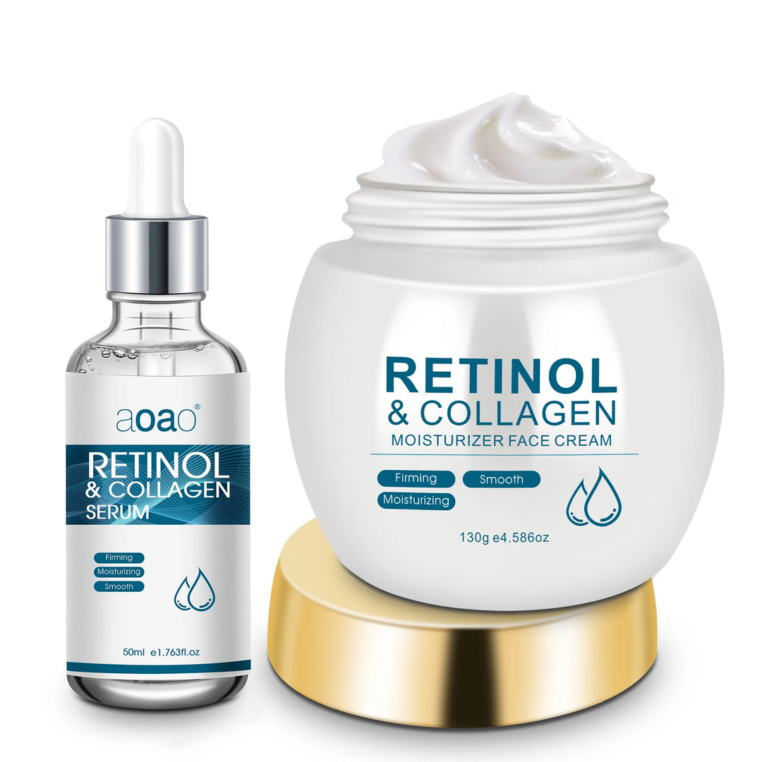 Retinol Cream + Hydrating Serum Collagen Skincare Set – Deep Nourishing & Moisturizing for Skin.