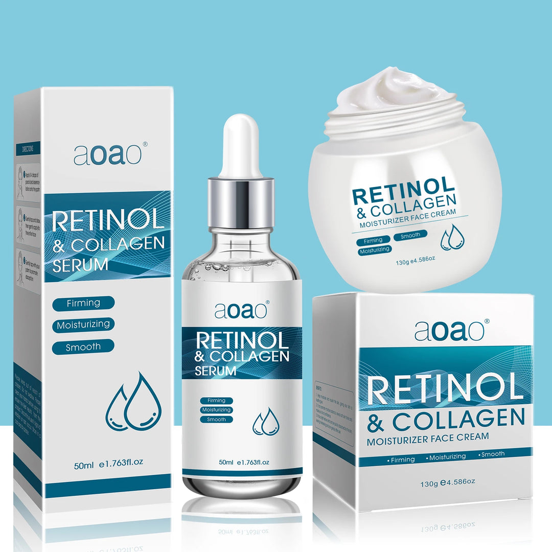 Retinol Cream + Hydrating Serum Collagen Skincare Set – Deep Nourishing & Moisturizing for Skin.