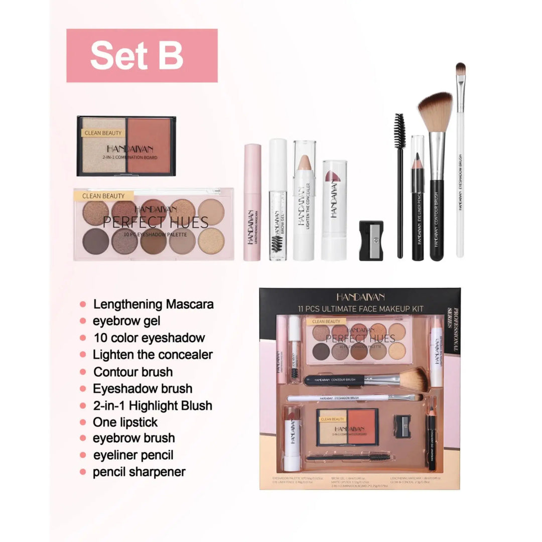 Professional 11 Pcs Makeup Kit Waterproof Eyeshadow Contour Blusher Set Highly Pigmented Smudge Proof Face Cosmetics Collection
