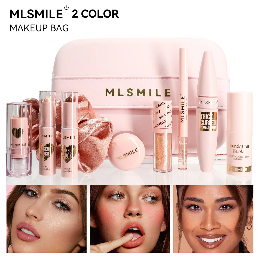 Makeup Kit With Organize Case Lipstick Contour Highlight Liquid Eyeshadow Lip Mud Eyebrow Pencil Mascara Women Cosmetics Set